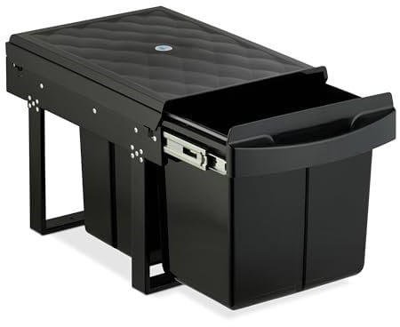 Relaxdays Poubelle encastrable pour la Cuisine, 3 bacs, 15 litres et 8 litres, HLP : 34,6 x 34 x 51,8 cm, Noire