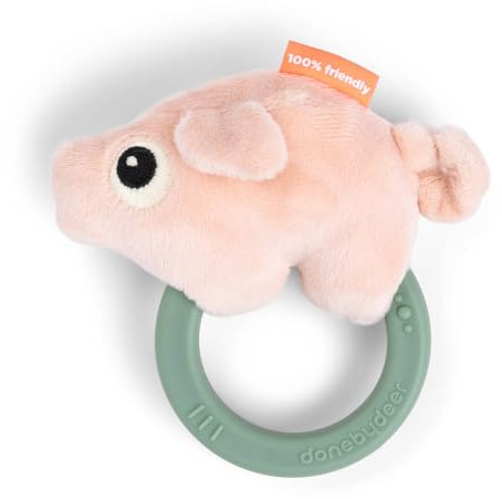 Done by Deer Sensory Rattle with Teething Ring - Pigee Colour Mix - Baby Toy from 0 Months - Rattle with Teething Aid - Colourful Sensory Stimulation Toy - BPA Free