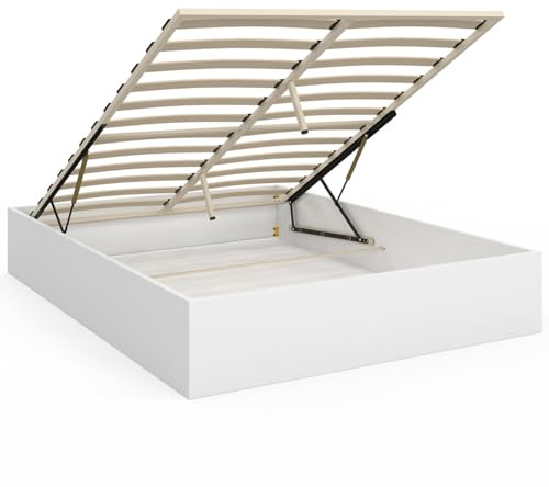 IDMarket - Lit Coffre Double SANDSIDE avec sommier 140 x 190 cm Blanc