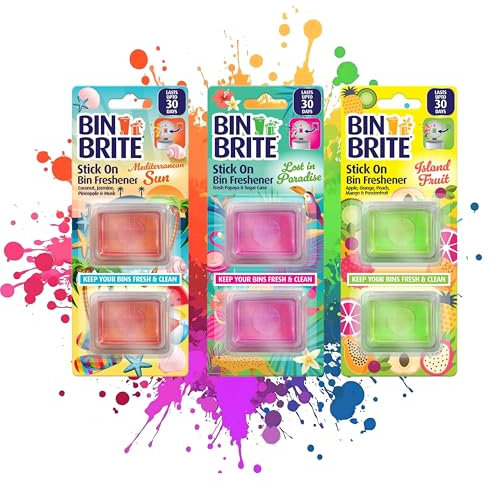 6 Stick on bin fresheners indoor - Tropical fruity scents - Kitchen household bin freshener and deodoriser - odour eliminator - ready to use bin fresh.