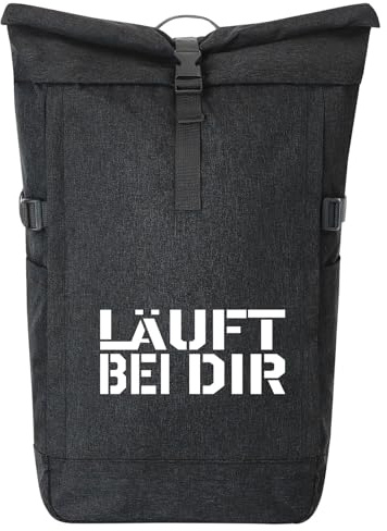 Huuraa Kurierrucksack Läuft bei dir Jugendwort 30-44 Liter Black Melange Fairtrade Rolltop Rucksack Geschenkidee