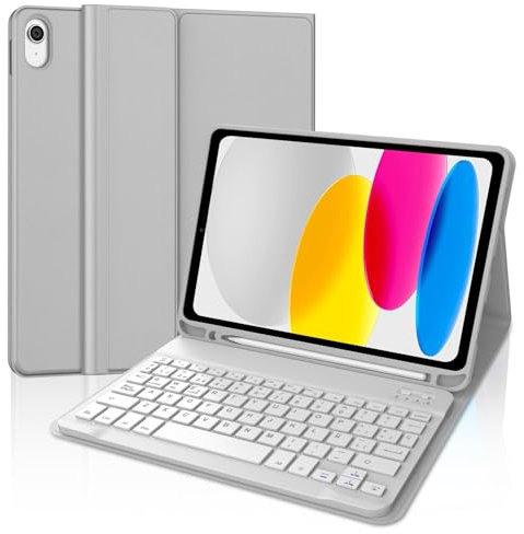 SENGBIRCH Teclado iPad A16 11/10 Generación (2025/2022), Funda Teclado para iPad 10 Gen 10.9/11 Generación 11 Pulgadas, Español Ñ Bluetooth Magnéticamente con Despetar/Dormir Auto Funda, Gris Claro