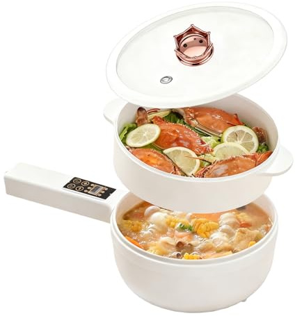 Elektrische Hot Pot Topf Mit Dampfgarer, Elektrischer Hot Pot 1,6 L, Mini Antihaft Multikocher, Antihaft Mini Elektropfanne, Terminplanungsfunktion, Schneller Ramen Kocher Für Zuhause Büro Schlafsaal