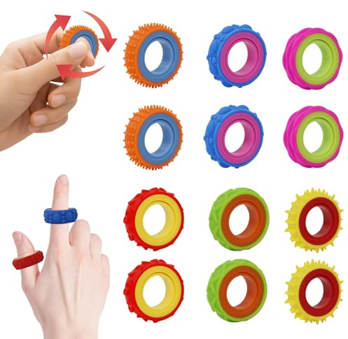 CaLeQi Fidget Ring für Kinder, Anti-Stress Spielzeug, Sensorisches Ring | für Angstabbau und ADHS Unterstützung, Ideal für Schule, Klassenzimmer und Büro - 12 Stück