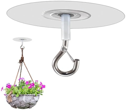 Fenayuu Crochet de plafond autocollant avec sécurité sans perçage, crochet adhésif extra puissant pour pots de fleurs, crochet de plafond avec sécurité pour , pots de fleurs, lampe décorative