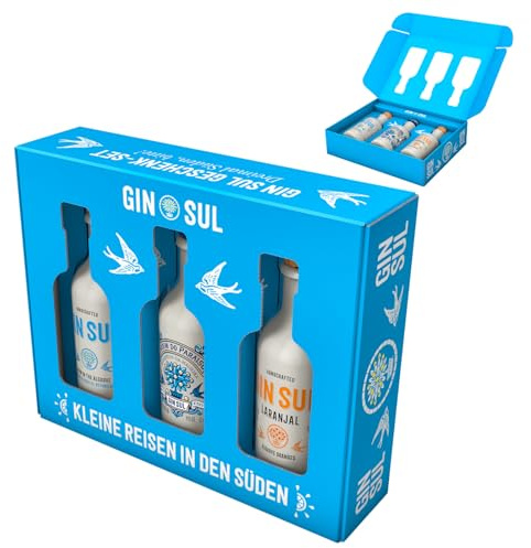 GIN SUL - Geschenk-Set mit Sondereedition - 3 x 5cl - 43-45% Vol. | Exklusives Probierset mit Gin Sul Classic 43% Vol., Laranjal 43% Vol. und Jardim do Paraíso 45% Vol., Tasting Set