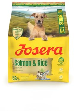 Josera Senior Lachs & Rice Alleinfuttermittel für Hunde, weniger Protein und Fett, glutenfrei, Immununterstützung, Herzunterstützung, Lachsöl, 0,9 kg
