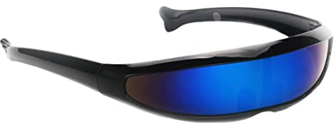 Vseutiac Nolvety Futuristic Visor Sunglasses - - Party Dress Up Props, Black Frame Blue Mirrored, as described