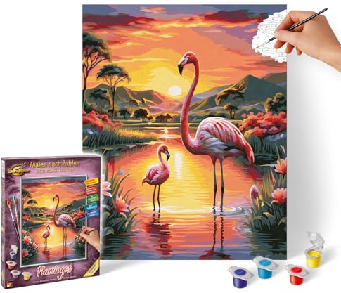 Schipper Malen nach Zahlen – Flamingos - Bilder malen für Erwachsene, inklusive Pinsel und Acrylfarben, 24 x 30 cm