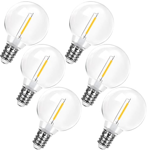 LangPlus+ Bombillas LED G40 Irrompibles Bajo Voltaje DC 24V, Paquete de 6 | Base E12 1W Bombillas Globo Edison LED 2700K Blanco Cálido Suave para Guirnaldas Solares Exteriores DC 24V