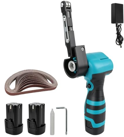 Cordless Belt Sander, Electric File Sander with 2PCS 16.8V Batteries, 15PCS Sanding Belts (80–1000 Grit), 2800 RPM, Powerful Motor for Wood, Metal, and Curved Surfaces, Fast Charging