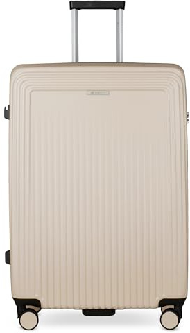 bugatti Linea Hartschalen-Koffer L mit 4 Rollen, großer Reise-Trolley aus Polycarbonat, beige