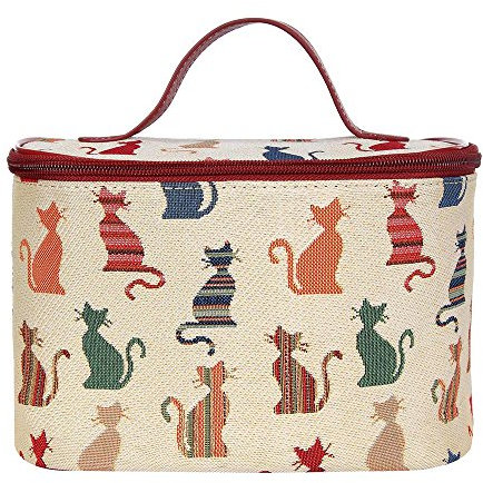 Signare Tapisserie kulturtasche,Damen, Make up Tasche, Kosmetikkoffer, Make up aufbewahrung mit Katzendesigns. (Freche Katze)