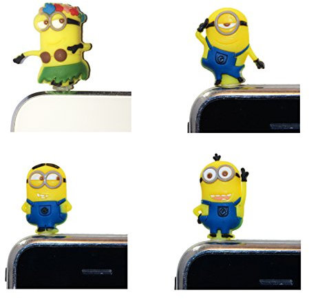 Miya@ 4tlg Super süß Minions Staub Schutz Stöpsel Staubdichter Kopfhörer Stecker Ohrhörer Handyanhänger Klinkenbuchse - Handyschmuck Headset Buchse für Handy