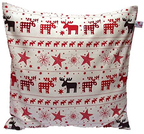 TryPinky® Kissenhülle 40 X 40 cm Elche Rot Weihnachtsmuster Advent Kissenbezug für Kissen 100% Baumwolle BW Zierkissen Zierkissenhülle Kissen 40x40 Adventskalender Weihnachtsdeko Nordisch Weiß