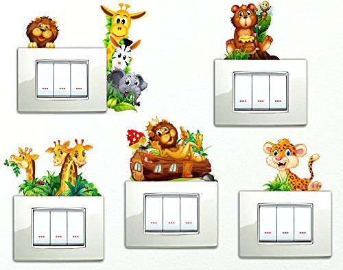 Adesivi Animaletti della savana che si affacciano 6 PEZZI Giraffe Orsetto Leone Simpatici Wall Stickers Simpatico Adesivo Elefantino Zebra Giraffa decorativo Cameretta spine placche Wall Sticker