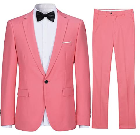 Allthemen Abito da Uomo 2 Pezzi Slim Fit Wedding Tuxedo Suit Giacca Monopetto Pantalone Formale da Lavoro Rosa L