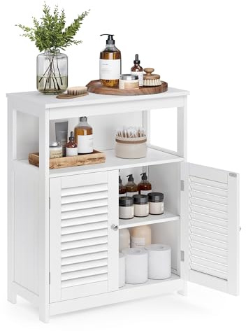 VASAGLE Bathroom Floor Cabinet, Freestanding Bathroom Storage Cabinet with Double Shutter Doors and Adjustable Shelf, for Living room, Entryway, Kitchen, White UBBC40WT