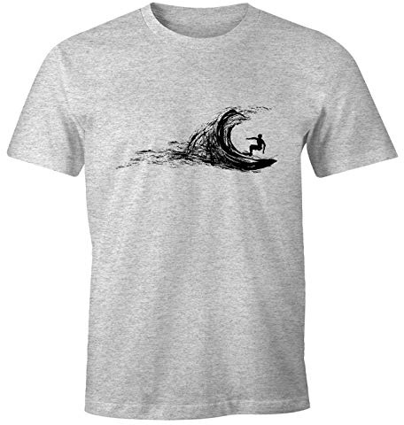 Neverless Herren T-Shirt Surfer Surfing surfen Surfboard Wave Welle Wellenreiten Urlaub Meer Ozean Surfer Boy Silhouette Slim Fit