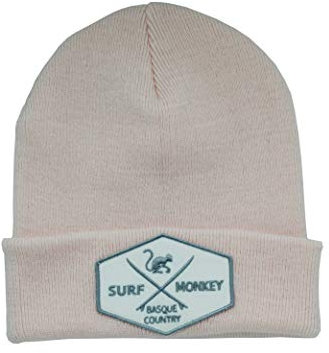 Dressed In Music Surf Monkey - Beanie mit Krempe für Männer - Rosa Mütze - Original Cuffed Beanie - 100% Weiches Acryl - Patch am Umschlag Surfing The Basque Country