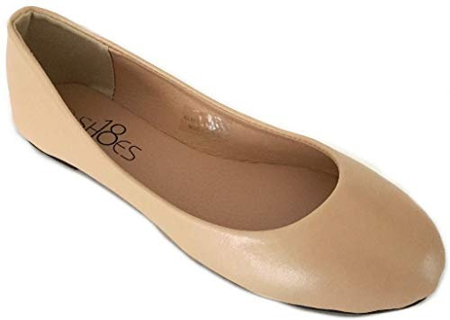 Shoes 18 Womens Classic Round Toe Ballerina Ballet Flat Shoes 8600 Nude Pu UK 6.5
