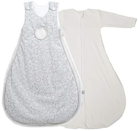 roba Babyschlafsack 86/92 cm Air PLUS miffy + Strampelsack mit Ärmeln - safe asleep - Schlafsack ganzjährig für Neugeborene - Grau mit Hasen Motiv