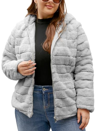 Geschallino Cappotto da donna in Pelliccia Sintetica Capispalla con Cappuccio Corto Giacca in Pile Sherpa Inverno 1801 Grigio XL