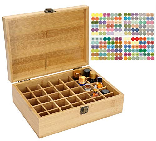 RoseFlower Bamboo Essential Oil Storage Box Home Fragrance Carrier Case, Holds 35 Bottles for 5, 10, 15ml - Aromatherapy Organizer Nail Polish Fragrance Container - Keep Your Oils Safe & Space Saver