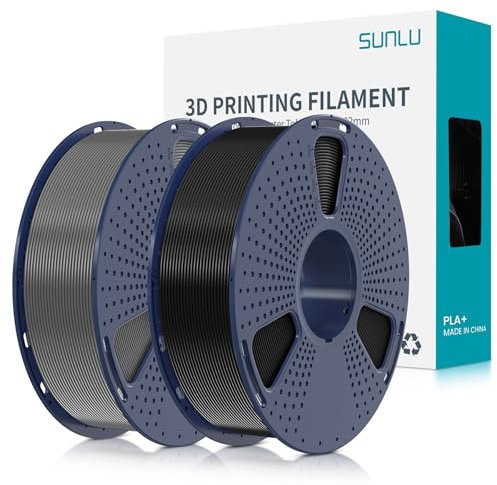 SUNLU Filamento PLA+ 1.75 mm per Stampante 3D e Penne 3D, Filamento PLA Plus 2KG,Neatly Wound, Precisione di Tolleranza del Filamento +/- 0.02 mm (Nero+Grigio)