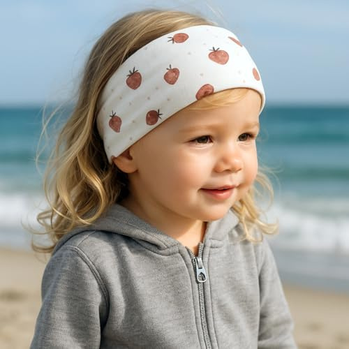 Wollhuhn ÖKO MINI Kinder Breites Elastisches Stirnband/Haarband Deutsche Herstellung Bequem Baumwolle (KU 48-52) (Süße Erdbeeren)