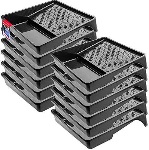 KADAX 12x Farbwanne, Lackierwanne, Farbschale aus Kunststoff, Maler Lackierschale mit handlichem Griff, große Lackschale, leichtes Malerzubehör, Lackwanne, Malerbedarf (12, schwarz)