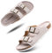 Hitmars Sandalias de pala Mujer Hombre Sandalias de Vestir Mules Punta Abierta Chanclas Plano Cómodas Verano Ajustable Hebilla Zapatillas Beige Número 37 EU