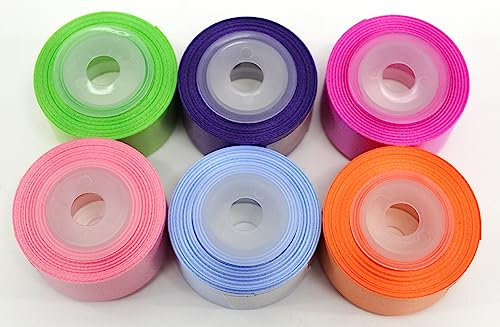 CaPiSo 6 Farben je 10m Polyband 25mm Farbset Ringelband Set Kräuselband Geschenkband Dekoband Spleißer Glanzband Schleifenband Splissband Kartengestaltung Basteln (End 05)