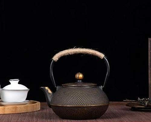 IKJN Bouilloire en Fonte pour Poêle À Bois Étage Salon De Thé Hôtel Fer Pot Décoration Thé Ensemble Théière 0.9L Particule Bronze