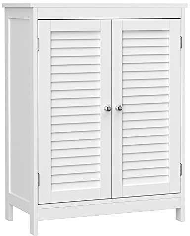 VASAGLE Badezimmerschrank, Badschrank, Aufbewahrungsschrank mit 2 Türen, mit 2 verstellbaren Regalebenen, skandinavischer Stil, weiß BBC340W01, 60 x 30 x 80 cm