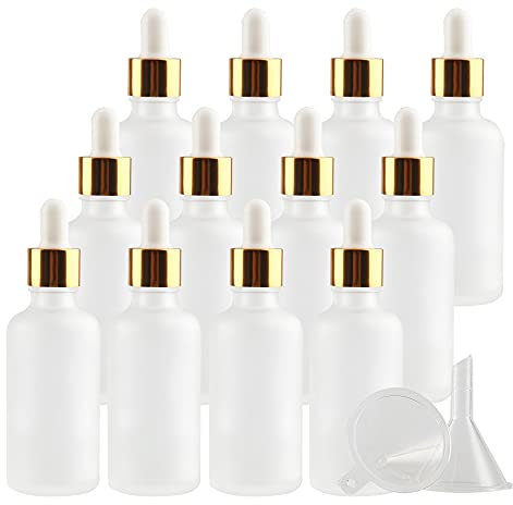 TIANZD Pack of 24, Empty 50ml Frosted Clear Glass Dropper Bottles with Glass Pipette Dropper, Small Dropper Bottles with Gold Metal Cap for Essential Oil Aromatherapy Blends Vials