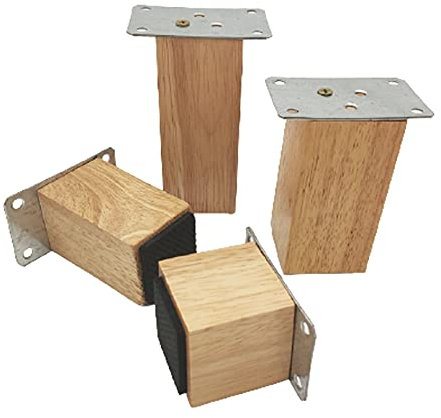 4 Stück Massivholz Ersatz Möbelfüße Möbelbeine,Quadrat,Holz Sofa Beine,Schrankfüße aus Holz,DIY Eiche Tischfuß,Möbelfüsse,mit Montageplatten und Schrauben,5cm Breit (12cm,wood color)