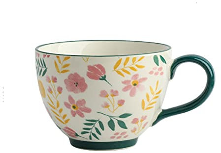 liushop Coffee Mug 13.5 Oz Large Ceramic Coffee Cup Restaurant Coffee Cup with Handle Large Tea Cup Hand-painted Breakfast Milk Cup Exquisite coffee cup (Color : B)