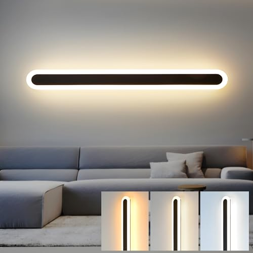 ZTWLEED LED Wandleuchte Innen Lange 80CM,28W Wandlampe Moderne | Drei Farbtemperaturen 3000K/4000K/6000K Wandleuchte für Schlafzimmer Wohnzimmer Korridor Treppenhaus,110-240V, Schwarz