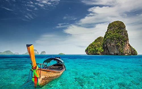 Haeran River Malerische Boote Auf Der Insel Krabi Thailand Malen Nach Zahlen DIY Einzigartiges Leinwand Ölgemälde Kit Digitale Malerei