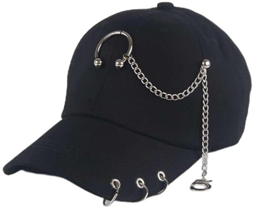 Wdhybwcx Fashion Hip Hop Cotton Baseball Cap Creative Piercing Ring Caps Punk Adult Casual Solid Adjustable Unisex-schwarz