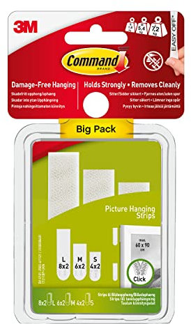 Command Picture Hanging Strips, Value Pack - 8 Sets L, 6 Sets M + 4 Sets S of Adhesive Strips - For Hanging Damage Free Framed Photos and Artwork