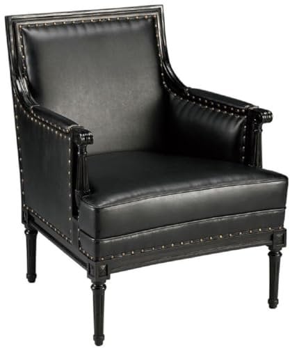 Casa Padrino Luxus Jugendstil Leder Sessel Schwarz/Antik Messing 69,5 x 74,7 x H. 89 cm - Echtleder Wohnzimmer Sessel - Leder Möbel - Wohnzimmer Möbel - Barock Möbel - Jugendstil Möbel