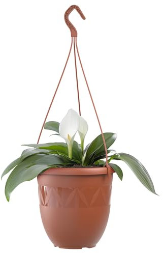 Plastard Blumentopf Hängeampel 24 cm Durchmesser Farbe Terrakotta, Kunststoff Hängetopf ohne Löcher für Innen und Außen, Deko Übertopf zum hängen, witterungsbeständiger Pflanzkübel