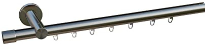 tilldekor Innenlauf Gardinenstange nach Maß, Andrax 1-läufig, edelstahl-optik, 20mm Durchmesser, auf Maß gefertigt, 200 cm, inkl. Trägern,Endstücken und Gleitern