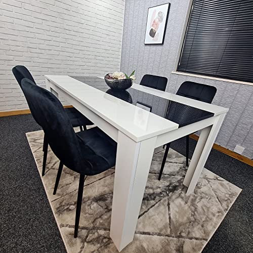 KOSY KOALA Kitchen Dining table Set Of 4 Kitchen Dining Table And 4 Velvet Chair, Wooden White Black Table and 4 Black Tufted Chairs