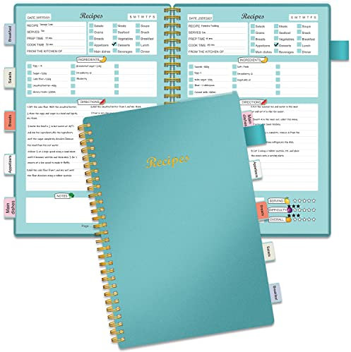 Libro de recetas para escribir en tus propias recetas, cuaderno de recetas en blanco con 15 pestañas para los amantes de la cocina familiar, organizador de recetas de 120 páginas, 7 x 10 pulgadas,