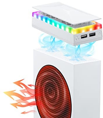 Mcbazel Xbox Series S Cooling Fan and Dust Cover, Dual Cooling System with 7 RGB Light Effects, 4000/4300/4500 RPM, USB Data Transfer and Charging Port, White