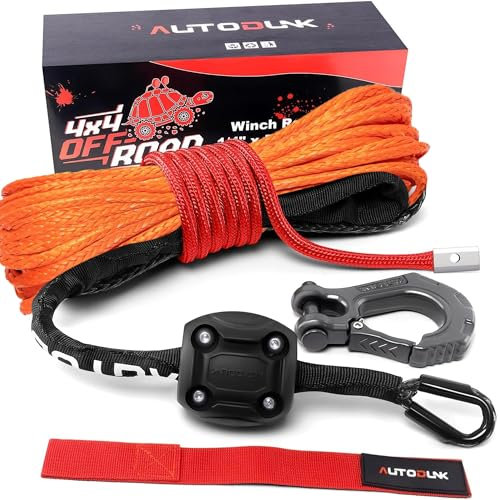 Autodunk Synthetisches Seilwinde - 1/4 Zoll x 15,2 m 4,5 kg Seilwinde Schnur mit Schutzhülle, geschmiedetem Seilwinde Haken und Gummistopper, synthetisches Windenkabel für 4WD ATV UTV