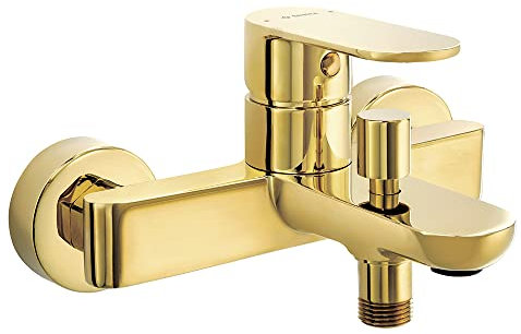 Lomadox Wand-Wannenarmatur Badewanne Einhebelarmatur Badezimmer in Gold, B/H/T ca. 19,5/10/16 cm